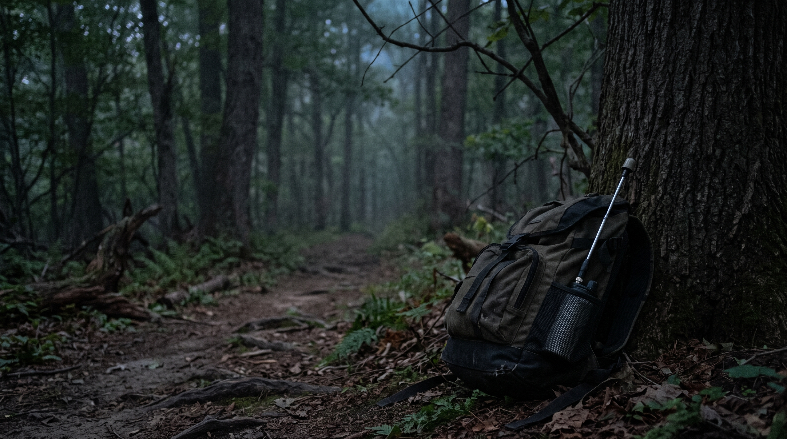 Forest trail with communications gear