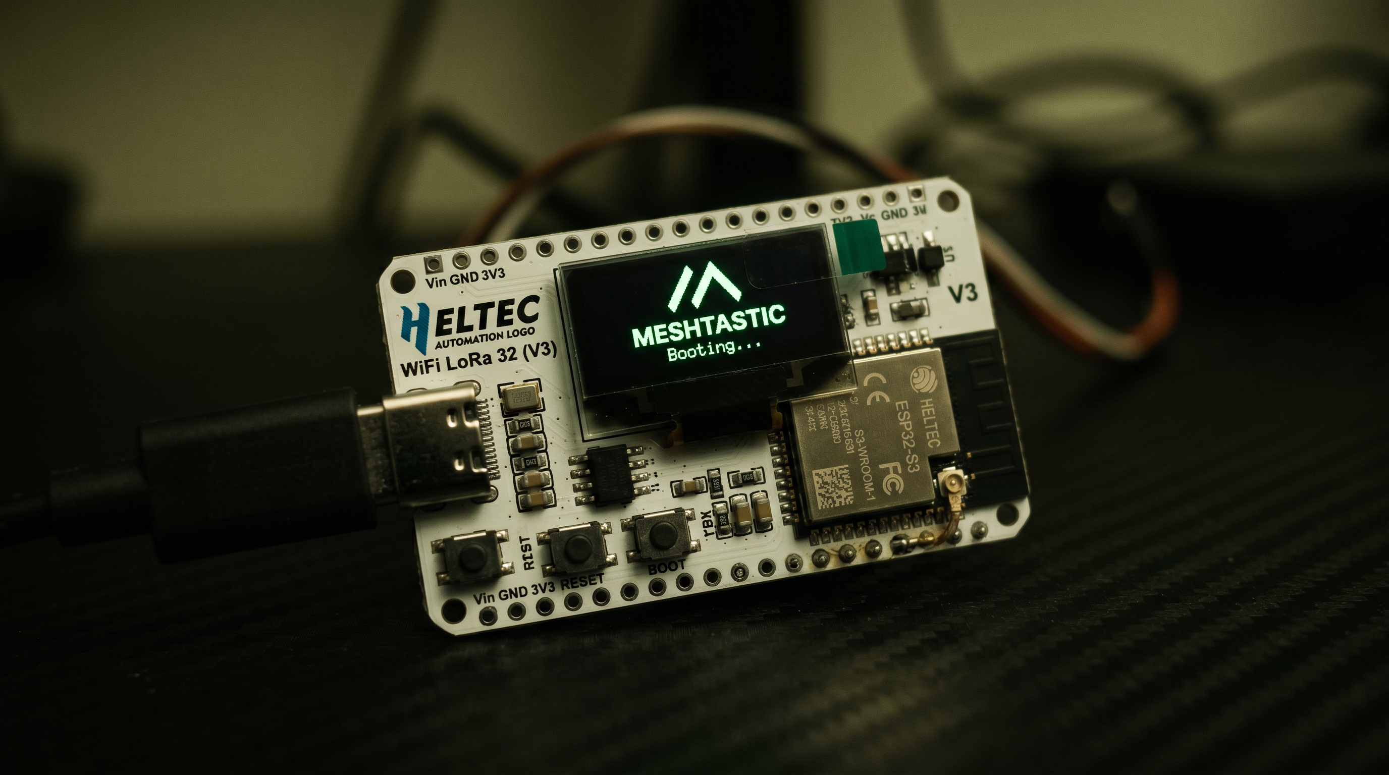 Heltec V3 Meshtastic board macro shot