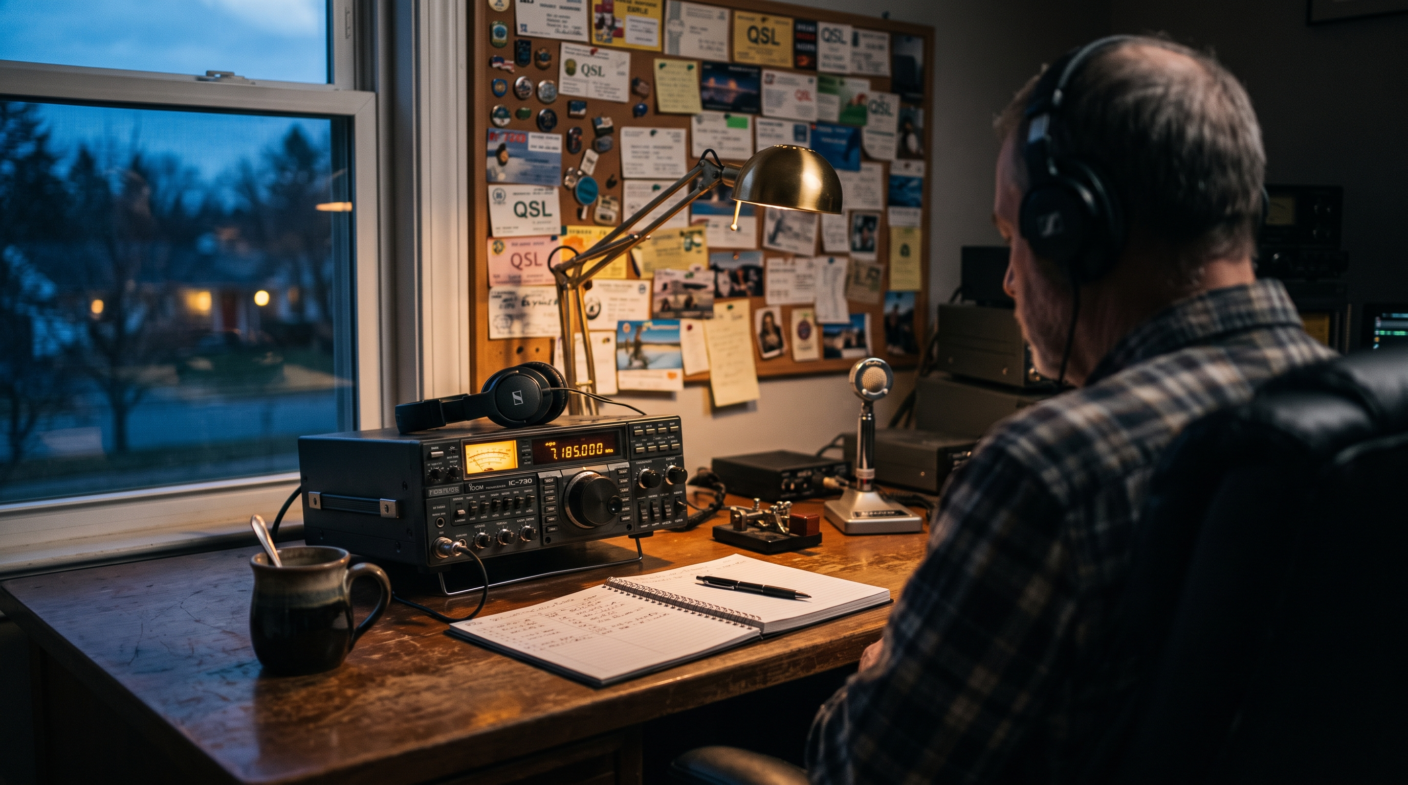 Amateur radio shack at blue hour